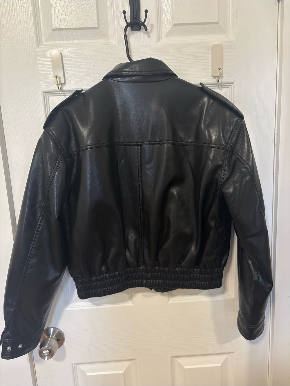 Babaton Black Faux Leather Bomber Jacket with Utility Pockets - Picture 2 of 2